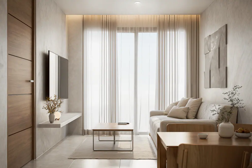 Render of the living area, unit type A1