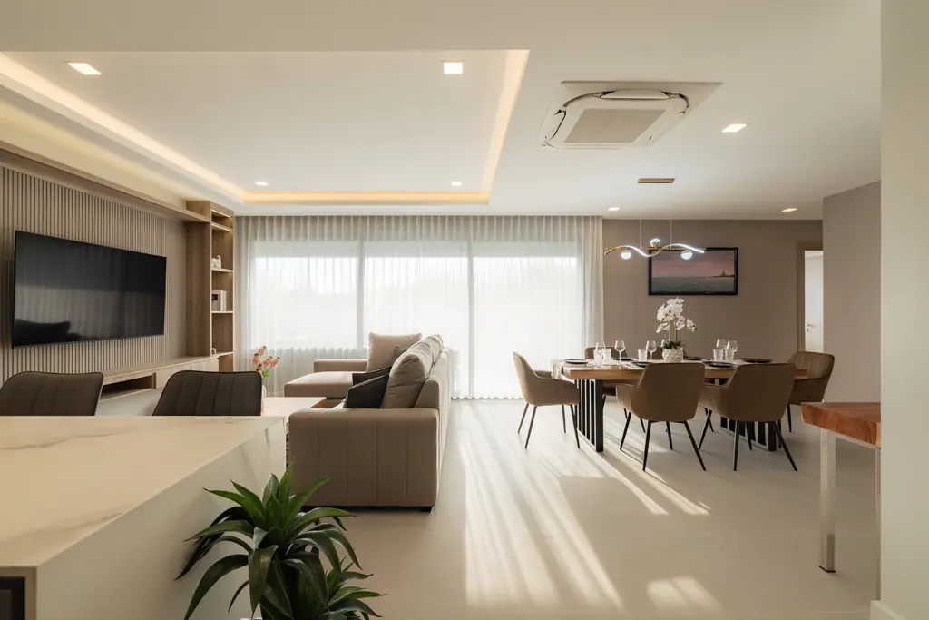 Living and dining area in the three bedroom show unit